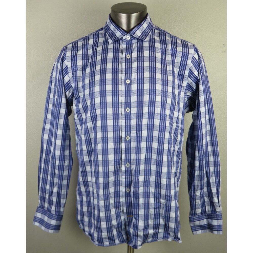 Mens Robert Talbott Dress Shirt Size XL Trim‎ Cotton Long Sleeve Button Front